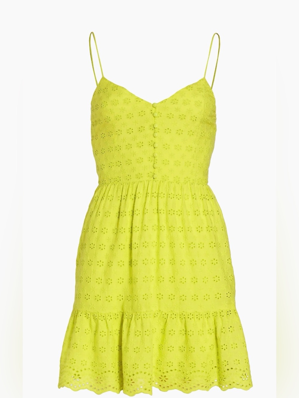 Alice + Olivia Neon Lemon 100% Viscose Mini Dress Fae Eyelet Embroidered  size 4